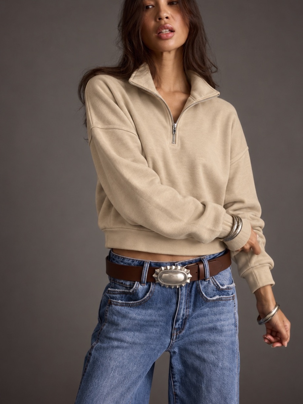12th Tribe • Over You beige pullover long sleeve top